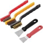 Katartizo 5Pcs Kitchen Stove Cleaning Brush + Scraper Tool Set, Heavy Duty Scraper for Gas Burners Cooktop Pot Pan Brass, Stainless Steel and Nylon Brush Head Brushes for Range Hood Grease Grime - Image 2