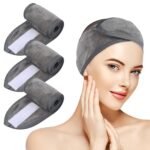 KinHwa Spa Facial Headband Adjustable Towel Headband Make Up Wrap Head Band for Face Washing, Shower, Yoga Sports 3 Pack Gray - Image 2