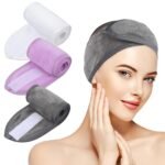 KinHwa Spa Facial Headband Adjustable Towel Headband Make Up Wrap Head Band for Face Washing, Shower, Yoga Sports 3 Pack Grey White Purple - Image 2