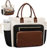 LOVEVOOK Teacher Tote Bag for Women Work, Laptop Bag With Large Cup Holder, Nurse Bags Professional Briefcase Business Computer Purses Bible Handbag Gifts, Black-Beige-Brown, 15.6 Inch - Image 2