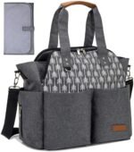 Lekebaby Large Diaper Tote Bag for Mom and Dad - Baby Diaper Satchel Bag with Insulated Pockets & Changing Pad & Stroller Straps in Grey, Arrow Print - Image 2