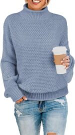 Long Sleeve Shirts for Women Turtleneck Sweaters Fall Fashion Outfits Tops Dressy Casual Sweatshirts Trendy Ladies Tunics Clothes Knit Pullover Light Blue Medium - Image 2