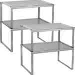 MOOACE Kitchen Cabinet Organizers - Set of 4, Stackable Expandable Kitchen Shelf Spice Rack Organizer, Silver - Image 2