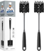 MR.SIGA Long Handle Bottle Brush, Flexible Scrub Brush for Water Bottles, Glasswares, Mugs, Black, 2 Pack - Image 2