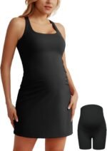 Maacie Maternity Tennis Dress with Shorts and Built in Bra Scoop Neck Sleeveless A-line Workout Golf Dress with Pocket - Image 2