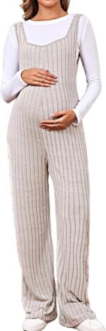 MakeMeChic Women's Maternity Jumpsuits Sleeveless Rib Knitted Straight Leg Overalls Romper - Image 2