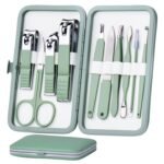 Manicure Set 10 in 1 Stainless Steel, Nail Clippers Scissors Pedicure Tools Kit - Portable Travel Grooming Kit for Men and Women with Leather Case (Jade Green) - Image 2