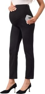 Maternity Pants for Work Ankle Adjustable Waistband Pregnancy Dress Pants Business Office Formal Slacks with Pockets - Image 2