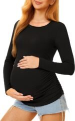 Maternity Shirts Long Sleeve Pregnancy Top for Women with Crew Neck Casual Tee Shirts - Image 2