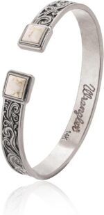 Montana West Wrangler Cuff Bracelet for Women Western Turquoise Adjustable Open Bangle Silver Plated Carved Floral Cowgirl Country Jewelry - Image 2