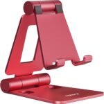 Nulaxy Dual Folding Cell Phone Stand, Fully Adjustable Foldable Desktop Phone Holder Cradle Dock Compatible with iPhone 17 16 15 14 13 12 11 Pro Max Xs Xr X 8, Nintendo Switch, All Phones - Red - Image 2