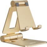 Nulaxy Dual Folding Cell Phone Stand, Fully Adjustable Foldable Desktop Phone Holder Cradle Dock Compatible with iPhone 17 16 15 14 13 12 11 Pro Xs Xs Max Xr X 8, Nintendo Switch, All Phones - Gold - Image 2