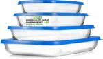 NutriChef 8-Piece Glass Baking Dish Set with Lids – Stackable Rectangular Bakeware for Lasagna, Casserole, Meatloaf, Leftovers & Storages– Oven, Freezer & Dishwasher Safe, BPA Free lid (Blue) - Image 2
