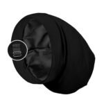 PARISBELLA Satin Lined Sleep Cap Bonnet for Curly Hair and Braids, Stay On All Night Wrap with Adjustable Strap for Women and Men, Black, Pack of 1 - Image 2