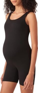 POSHDIVAH Women's Maternity Bodysuit Pregnancy Shapewear Double Lined Sleeveless Tank Top Shorts Romper Jumpsuit - Image 2