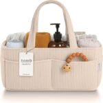PUTSKA Baby Diaper Caddy Organizer for Changing Table – Stylish Nursery Storage Basket, Newborn Essentials, Baby Shower Gifts and Registry Must-Haves for Boy or Girl, Car Diaper Caddy, Corduroy Cream - Image 2