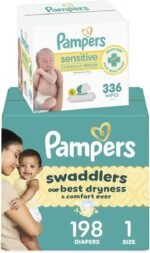 Pampers Swaddlers Disposable Baby Diapers Size 1, 198 Count with Sensitive Water Based Baby Wipes 4X Pop-Top Packs (336 Count) - Image 2