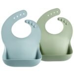 PandaEar Set of 2 Cute Silicone Bibs for Babies & Toddlers (10-72 Months) Waterproof, Soft, Unisex - Blue/Green - Image 2