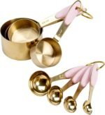 Paris Hilton Measuring Cups and Spoons Set, Stainless Steel with Pink Silicone Inset Handle, Dishwasher Safe, For Dry and Liquid Ingredients, 8-Piece Set, Gold and Pink - Image 2