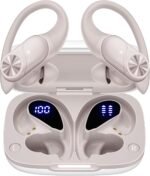 PocBuds Bluetooth Headphones Wireless Earbuds 80hrs Playtime Wireless Charging Case Digital Display Sport Ear Buds with Earhook Deep Bass IPX7 Waterproof Over-Ear Earphones for Phone Laptop Beige - Image 2