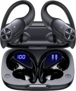 PocBuds Bluetooth Headphones Wireless Earbuds 80hrs Playtime Wireless Charging Case Digital Display Sports Ear Buds with Earhook Deep Bass IPX7 Waterproof Over-Ear Earphones for TV Phone Laptop Black - Image 2