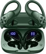 PocBuds Bluetooth Headphones Wireless Earbuds 80hrs Playtime Wireless Charging Case Digital Display Sports Ear Buds with Earhook Deep Bass IPX7 Waterproof Over-Ear Earphones for TV Phone Laptop Olive - Image 2