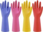 Rubber Kitchen Dishwashing Gloves - 4 Pairs Colorful Reusable Household Cleaning Gloves for Washing Dishes and Cleaning Tasks, Flexible Long-lasting and Non-Slip (Medium, Blue+Pink+Yellow+Red) - Image 2