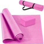 Signature Fitness All Purpose 0.25 Inch Thick High Density No Tear Exercise Yoga Mat with Strap & Lightweight Features for Indoor & Outdoor Use, Pink - Image 2