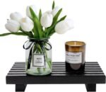 Small Bathroom Counter Organizer Tray Decorative Wood Display Pedestal Stand Kitchen Counter Soap Tray Wooden Risers for Bathroom Sink Accessories Vanity Black Bathroom Decor Dish Soap Holder - Image 2