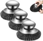 Steel Wool Scrubber with Handle, Upgrade Heavy Duty Stainless Steel Dish Scrubber for Cleaning Dishes, Iron Pots, Stoves, Kitchen Sink (3 pcs) - Image 2