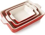 Sweejar Ceramic Bakeware Set, Rectangular Baking Dish for Oven Lasagna Pans for Cooking, Kitchen, Cake Dinner, Banquet and Daily Use, 11.8 x 7.8 x 2.75 Inches of Baking Pans (Red) - Image 2