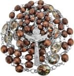 TALISMAN4U Stations of the Cross Rosary Chaplet Carved Wooden Beads Catholic Necklace for Men Women Holy Trinity Crucifix Cross Religious Gift Jewelry with Rosary Box & Prayer Booklet - Image 2