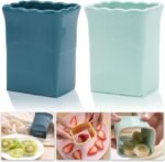 Tulobi 2-Piece Fruit Slicer Set, Stainless Steel, Mini Cup Slicer, Quick Salad Maker, Creative Kitchen Gadget (Navy Blue + Cyan) - Image 2