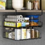 Under Shelf Storage Baskets, Foldable Carbon Steel Under Cabinet Basket for Kitchen Cabinets Pantries Bookshelves Desk, Space-Saving Storage Solution (Black, 2 Pack) - Image 2