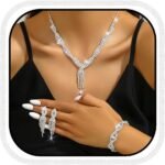 Unicra Silver Rhinestone Necklace Earrings Set Bridal Wedding Jewelry Sets Prom Costume Jewelry for Women and Brides - Image 2