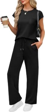 WIHOLL 2 Piece Sets for Women Casual Summer Travel Vacation Outfits Cap Sleeve Lounge Set - Image 2