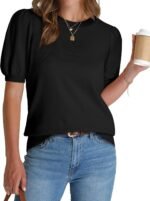 WIHOLL Women's Puff Short Sleeve Sweater 2026 Spring Summer Tops Trendy Business Causal Outfits Work Blouses Clothes - Image 2