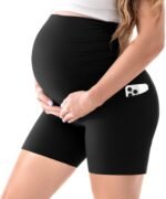 Walifrey Women's Maternity Shorts with Pockets Over The Belly,Pregnancy Yoga Pants Activewear Biker Shorts Casual - Image 2