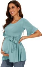 Women's Ruffle Maternity Tops Short Sleeve Wrap Tie Front Shirts Pregnancy Clothes - Image 2