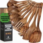 Wooden Spoons for Cooking – 10 Pc Teak Wood Utensil Set, Durable, Nonstick Safe & Heat Resistant with Ergonomic Handles - Image 2