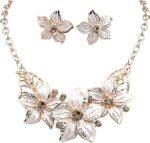 Zittop Fashion Women Crystal Flower Statement Gold Plated Necklace Earrings Jewelry Set - Image 2