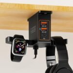 cozoo Headphone Stand with USB Charger Under Desk Headset Holder Mount 3 USB Charging Station,iWatch Stand Watch Dock Dual Earphone Hanger Hook,PC Accessories Gifts,UL Tested - Image 2