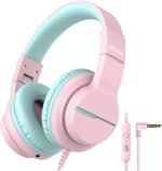 iClever HS19 Kids Headphones with Microphone for School, Safe Volume Limited, Over-Ear Girls Boys Headphones for Kids with Shareport, Foldable Wired for iPad/Travel (Pink) - Image 2