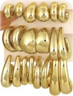 10 Pairs Chunky Gold Earrings for Women, Hypoallergenic Statement Hoops Earring for Multipack, Trendy Gold Chunky Hoop Earrings Jewelry for Gift - Image 2