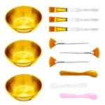 12 Pcs Gold Facial Bowl and Brush Set - 3 Stainless Steel Mixing Bowls, 3 Flat Brushes, 3 Fan Brushes, 3 Mask Applicators - Complete Esthetician Kit for Professional Spa & DIY Skincare - Image 2