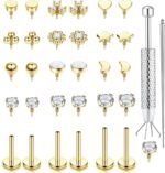 16G 18G Flat Back Stud Earrings for Women - Hypoallergenic Surgical Steel Internal Thread Stud Piercing Jewelry for Tragus Helix Cartilage Conch Nose 14K Gold Plated Lip Labret Medusa Piercing Silver - Image 2