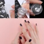 French Tip Nail Stamp Clear Silicone French Tip Tool French Tip Stamp French Manicure Kit French Nail Art Stamper Kit with Scrapers and Nail Art Brushes for French Manicure Home DIY Salon 5 Pcs - Image 4