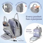 RUVALINO Diaper Bag Backpack-Multifunction Travel Baby Diaper Bag with Changing Pad, Insulated Bottle Holders & Pacifier Case, Large Capacity, Waterproof, Gray - Image 3