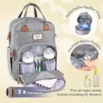 RUVALINO Diaper Bag Backpack-Multifunction Travel Baby Diaper Bag with Changing Pad, Insulated Bottle Holders & Pacifier Case, Large Capacity, Waterproof, Gray - Image 4
