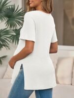 Tankaneo Womens Maternity T Shirts Summer Ribbed Short Sleeve Tunic Tops Textured Side Split Tee Pregnancy Clothes - Image 8